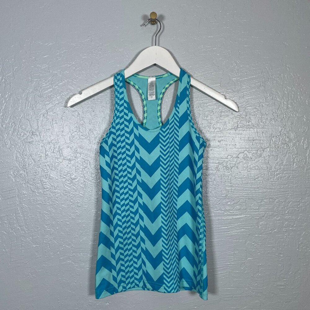 Ivivva Girls 10 Blue Racerback Tank Geometric Pattern Stretch Athleisure